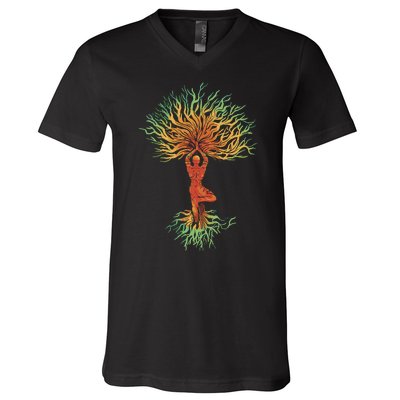 Nature Tree Of Life Yoga Colorful V-Neck T-Shirt