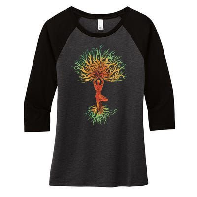 Nature Tree Of Life Yoga Colorful Women's Tri-Blend 3/4-Sleeve Raglan Shirt