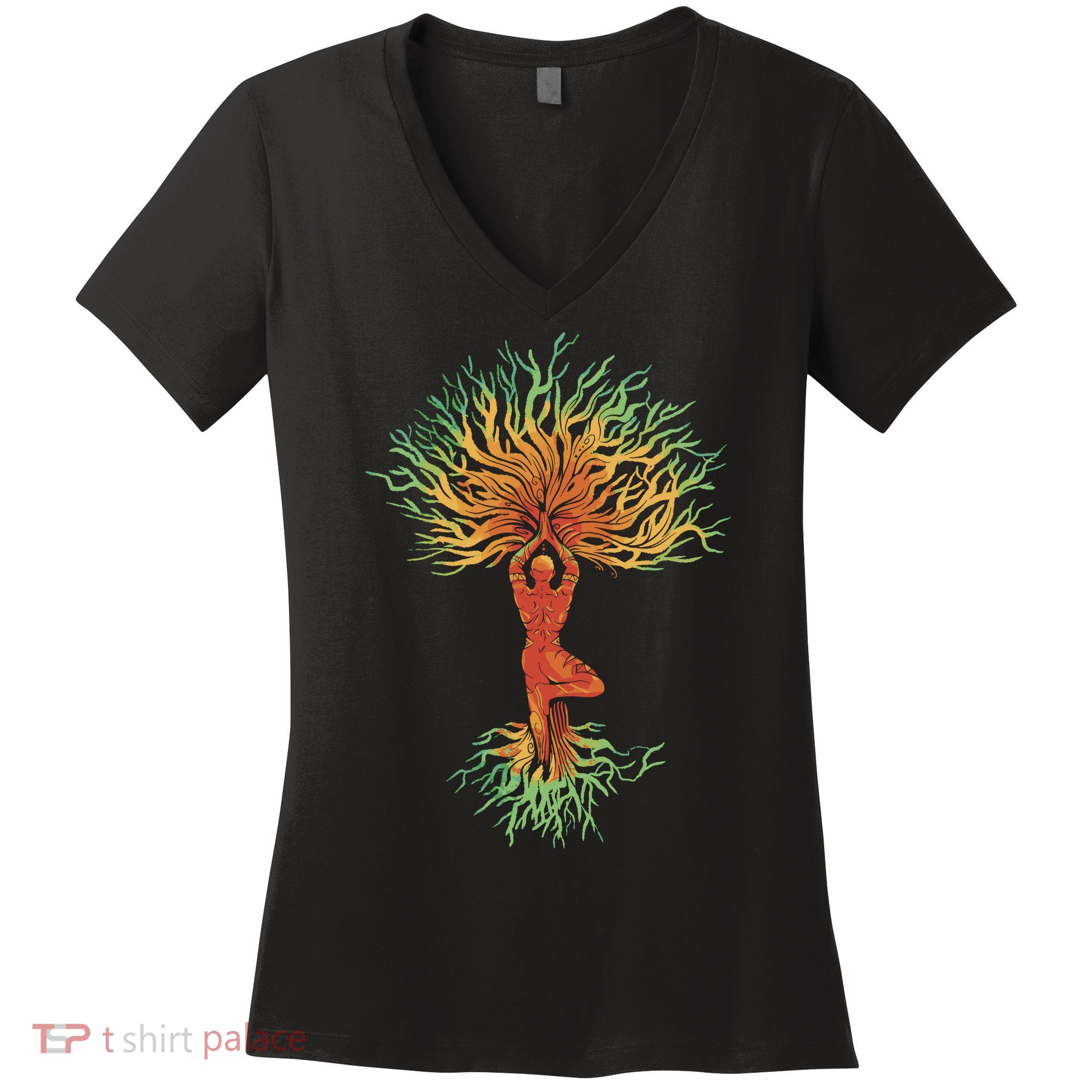 Nature Tree Of Life Yoga Colorful Women's V-Neck T-Shirt