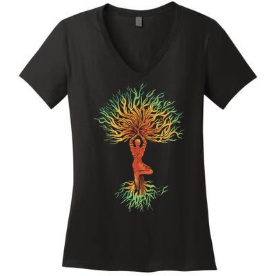 Nature Tree Of Life Yoga Colorful Women's V-Neck T-Shirt