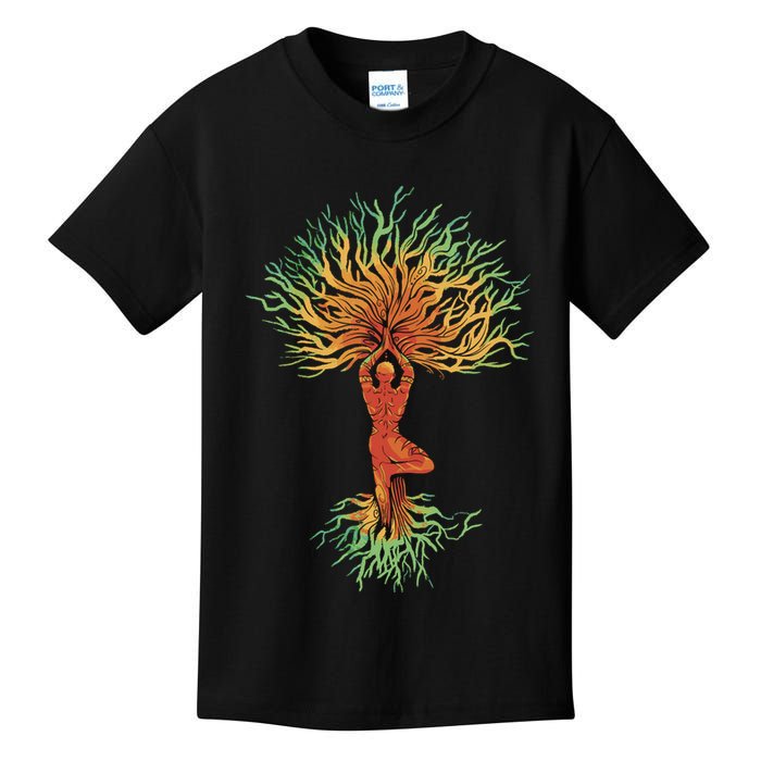 Nature Tree Of Life Yoga Colorful Kids T-Shirt
