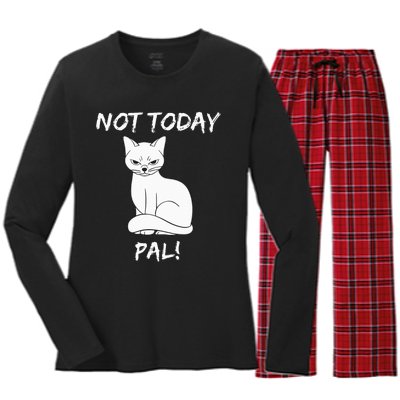 Not Today Pal Fierce Cat Attitude Whimsy Women's Long Sleeve Flannel Pajama Set 