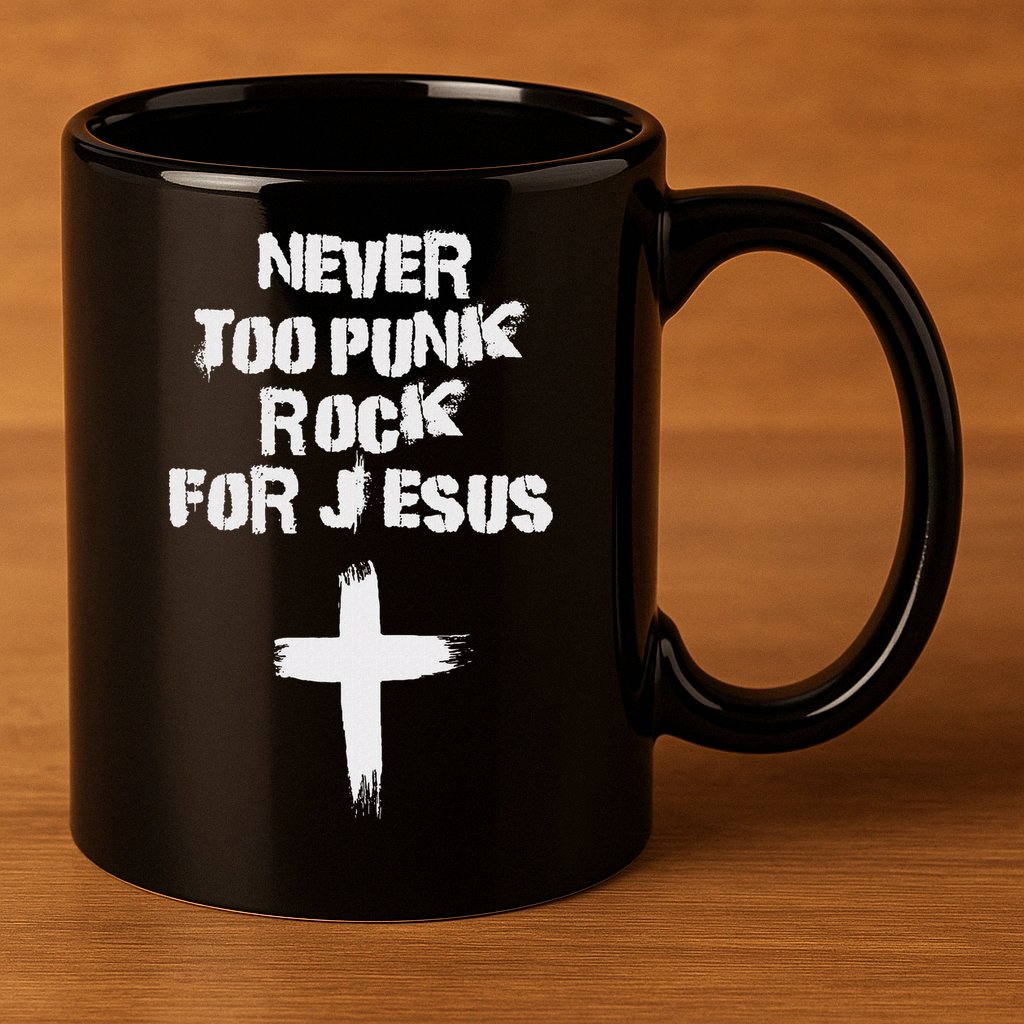 Never Too Punk Rock For Jesus Religious Christian Bands 11oz C Handle Ceramic Mug