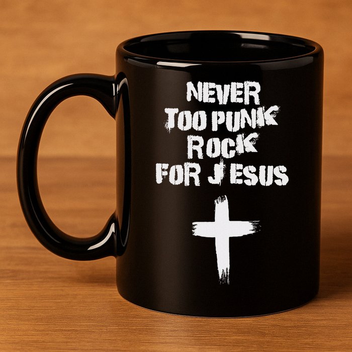 Never Too Punk Rock For Jesus Religious Christian Bands 11oz C Handle Ceramic Mug