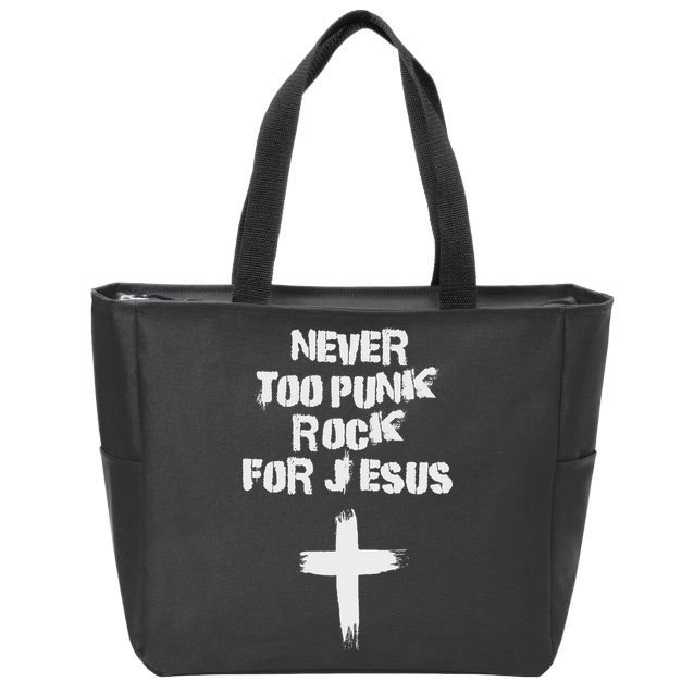Never Too Punk Rock For Jesus Religious Christian Bands Zip Tote Bag