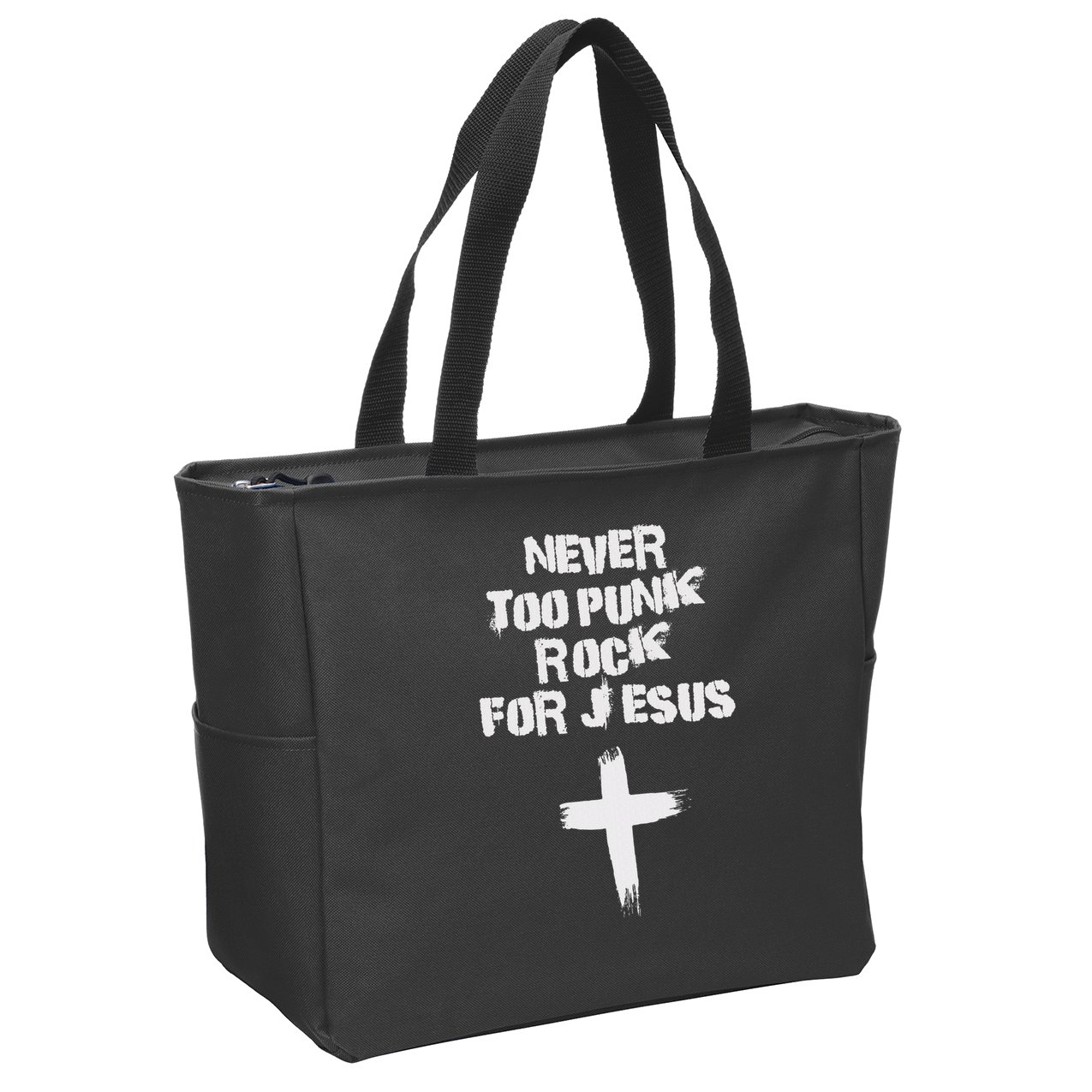 Never Too Punk Rock For Jesus Religious Christian Bands Zip Tote Bag