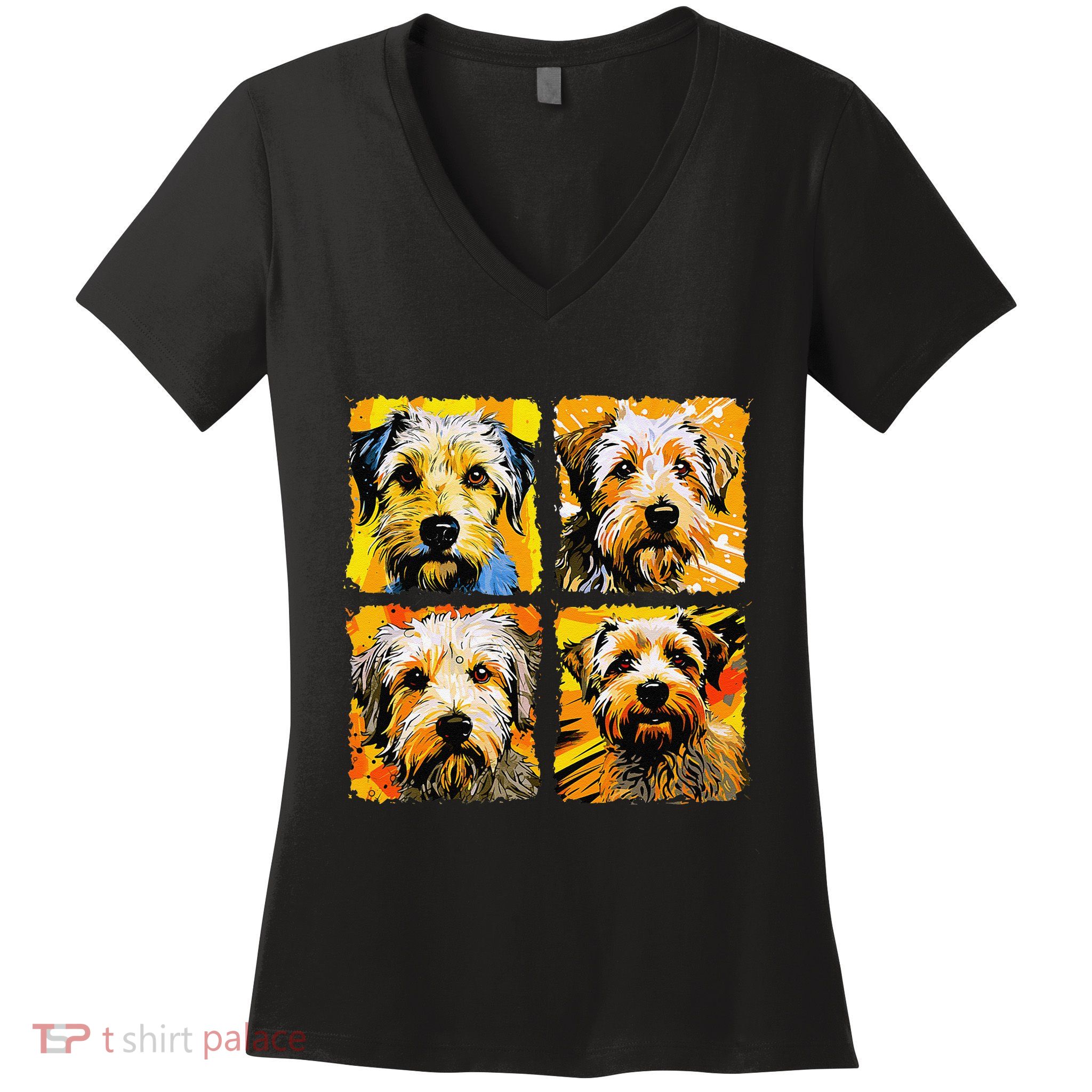 Norfolk Terrier Pop Art Colorful Drawing Painting Women's V-Neck T-Shirt