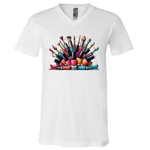 Nail Tech Polish And Tote Bag Manicure Spa Travel V-Neck T-Shirt