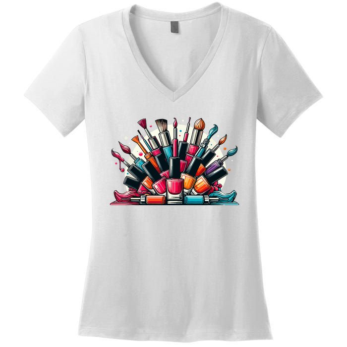 Nail Tech Polish And Tote Bag Manicure Spa Travel Women's V-Neck T-Shirt