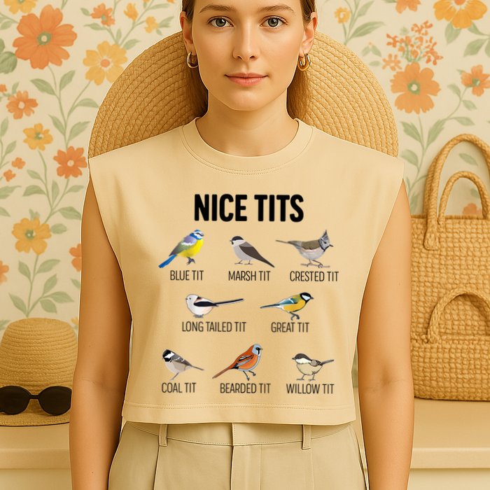 Nice Tits Pun Joke Funny Bird Lover Enthusiast Birdwatcher Garment-Dyed Women's Muscle Tee