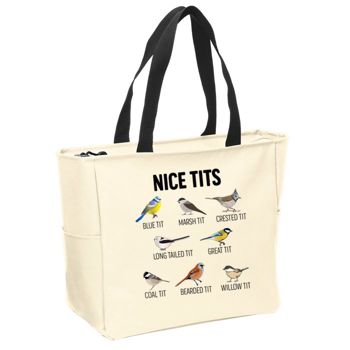 Nice Tits Pun Joke Funny Bird Lover Enthusiast Birdwatcher Zip Tote Bag