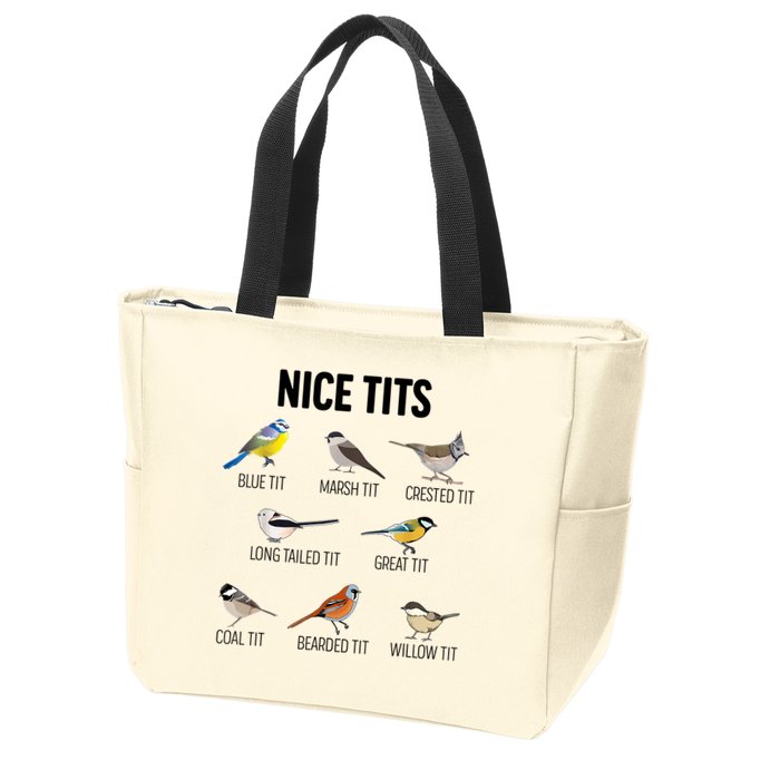 Nice Tits Pun Joke Funny Bird Lover Enthusiast Birdwatcher Zip Tote Bag
