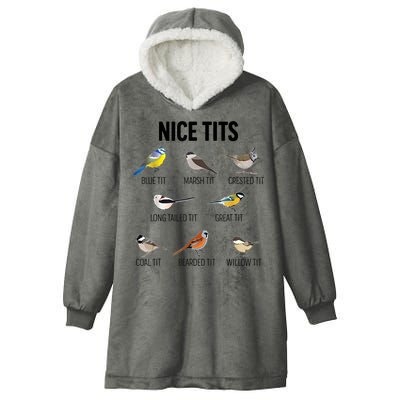 Nice Tits Pun Joke Funny Bird Lover Enthusiast Birdwatcher Hooded Wearable Blanket