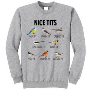 Nice Tits Pun Joke Funny Bird Lover Enthusiast Birdwatcher Tall Sweatshirt