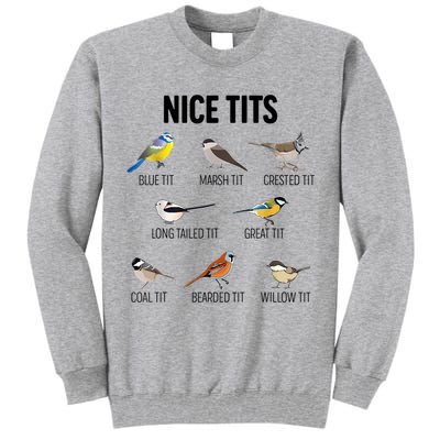 Nice Tits Pun Joke Funny Bird Lover Enthusiast Birdwatcher Tall Sweatshirt