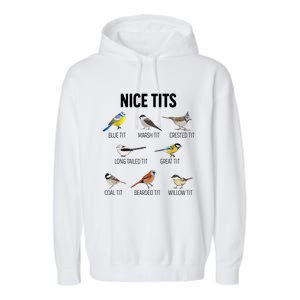 Nice Tits Pun Joke Funny Bird Lover Enthusiast Birdwatcher Garment-Dyed Fleece Hoodie