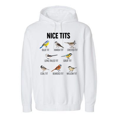 Nice Tits Pun Joke Funny Bird Lover Enthusiast Birdwatcher Garment-Dyed Fleece Hoodie