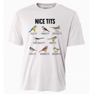 Nice Tits Pun Joke Funny Bird Lover Enthusiast Birdwatcher Cooling Performance Crew T-Shirt