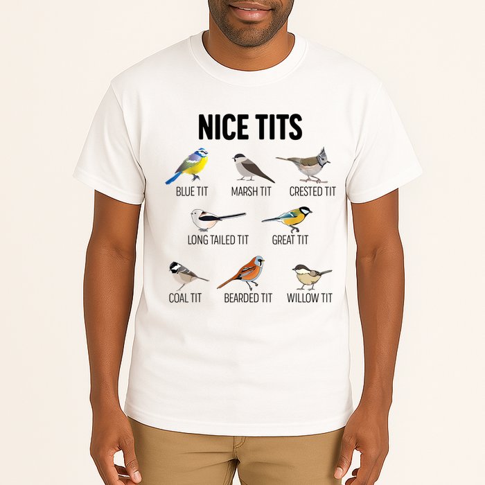 Nice Tits Pun Joke Funny Bird Lover Enthusiast Birdwatcher Tall T-Shirt