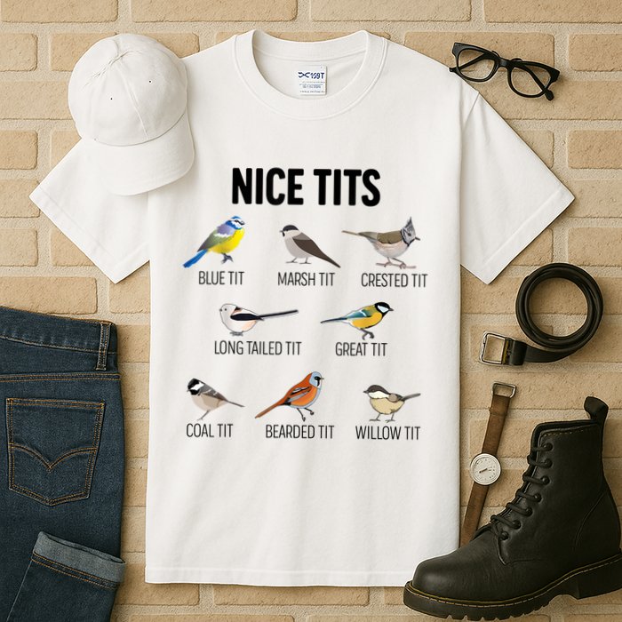 Nice Tits Pun Joke Funny Bird Lover Enthusiast Birdwatcher Tall T-Shirt