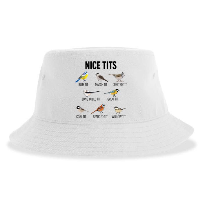 Nice Tits Pun Joke Funny Bird Lover Enthusiast Birdwatcher Sustainable Bucket Hat