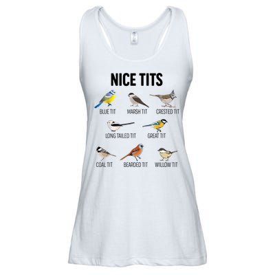 Nice Tits Pun Joke Funny Bird Lover Enthusiast Birdwatcher Ladies Essential Flowy Tank