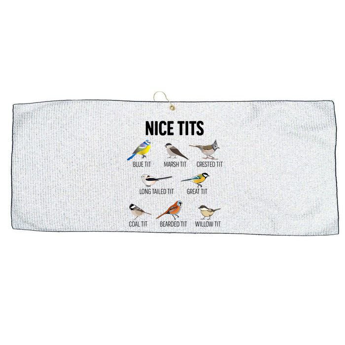 Nice Tits Pun Joke Funny Bird Lover Enthusiast Birdwatcher Large Microfiber Waffle Golf Towel