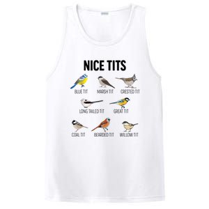 Nice Tits Pun Joke Funny Bird Lover Enthusiast Birdwatcher PosiCharge Competitor Tank