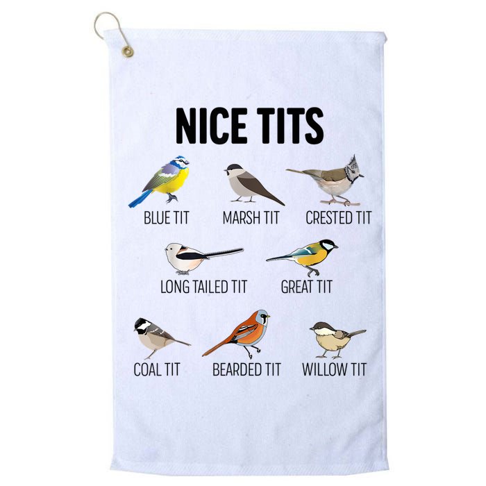 Nice Tits Pun Joke Funny Bird Lover Enthusiast Birdwatcher Golf Towel