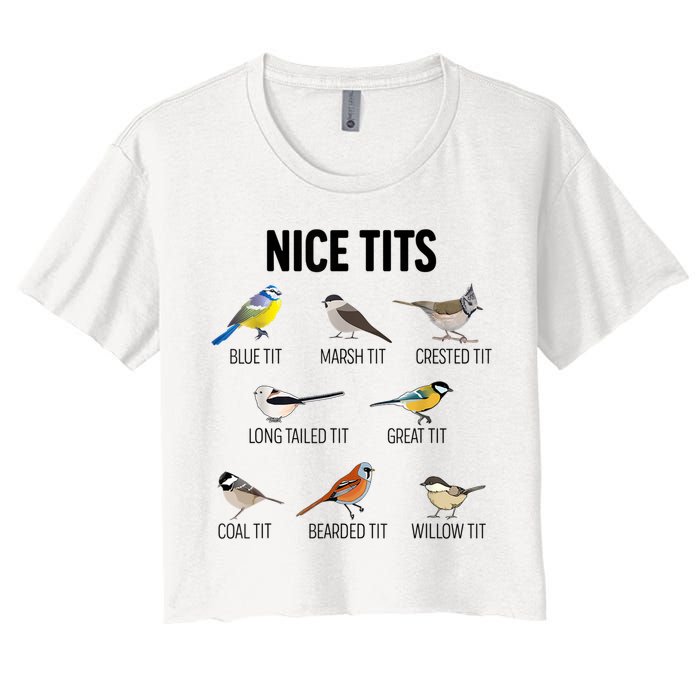 Nice Tits Pun Joke Funny Bird Lover Enthusiast Birdwatcher Crop Top