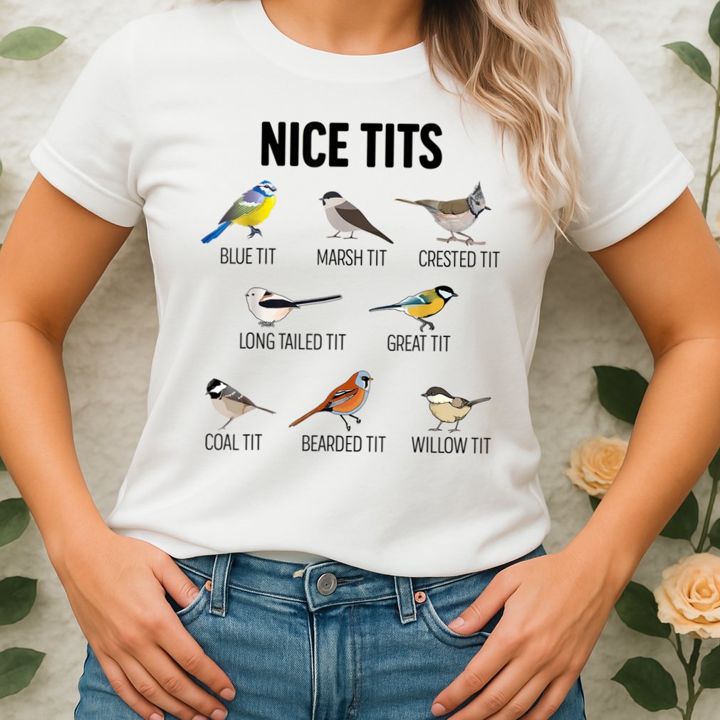 Nice Tits Pun Joke Funny Bird Lover Enthusiast Birdwatcher Womens T-Shirt