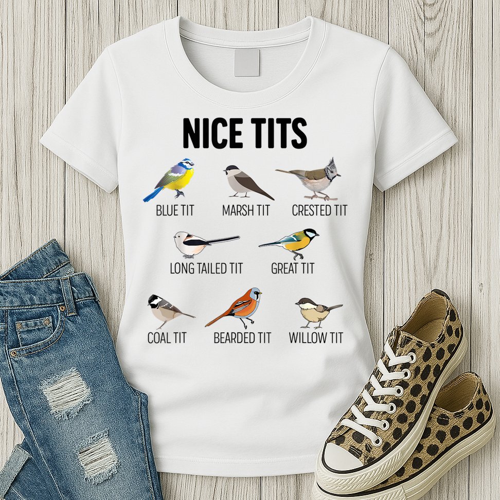 Nice Tits Pun Joke Funny Bird Lover Enthusiast Birdwatcher Womens T-Shirt