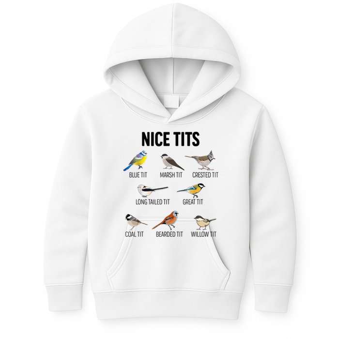 Nice Tits Pun Joke Funny Bird Lover Enthusiast Birdwatcher Kids Hoodie