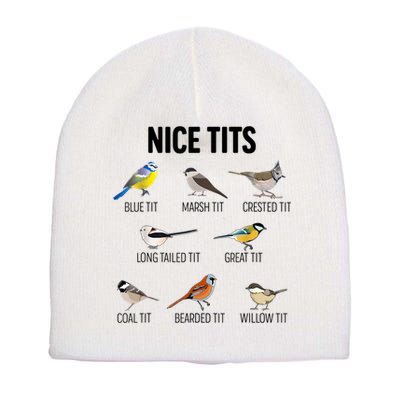 Nice Tits Pun Joke Funny Bird Lover Enthusiast Birdwatcher Short Acrylic Beanie