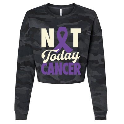 Not Today Pancreatic Cancer Purple Ribbon Awareness Gift Cropped Pullover Crew