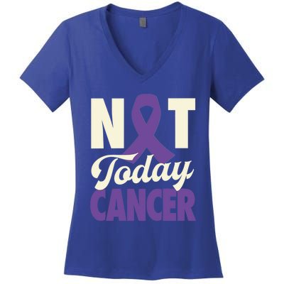 Not Today Pancreatic Cancer Purple Ribbon Awareness Gift Women's V-Neck T-Shirt