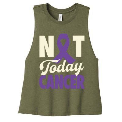 Not Today Pancreatic Cancer Purple Ribbon Awareness Gift Women's Racerback Cropped Tank