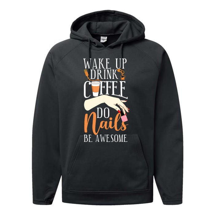 Nail Tech Quote Work Uniform Coffee Nail Polish Performance Fleece Hoodie