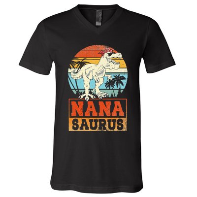 Nanasaurus T Rex Dinosaur Nana Saurus Family Matching V-Neck T-Shirt