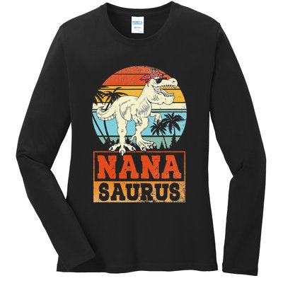 Nanasaurus T Rex Dinosaur Nana Saurus Family Matching Ladies Long Sleeve Shirt