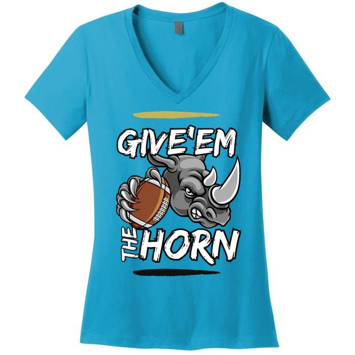 NORTH TEXAS RHINOS GIVE EM THE HORN Women's V-Neck T-Shirt