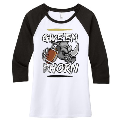 NORTH TEXAS RHINOS GIVE EM THE HORN Women's Tri-Blend 3/4-Sleeve Raglan Shirt