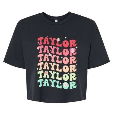 Name T.AYLOR Retro Groovy 80's 70's Colourful Bella+Canvas Jersey Crop Tee