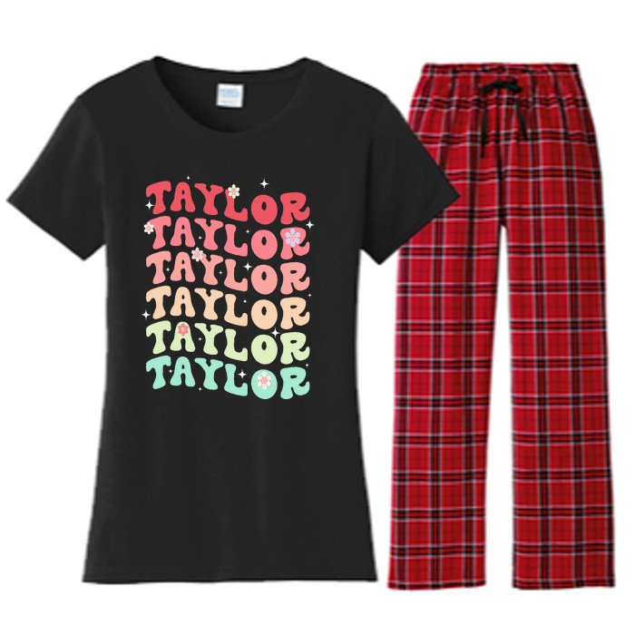 Name T.AYLOR Retro Groovy 80's 70's Colourful Women's Flannel Pajama Set