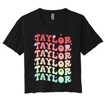 Name T.AYLOR Retro Groovy 80's 70's Colourful Women's Crop Top Tee