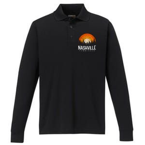 Nashville Tennessee Retro Style 80s Performance Long Sleeve Polo