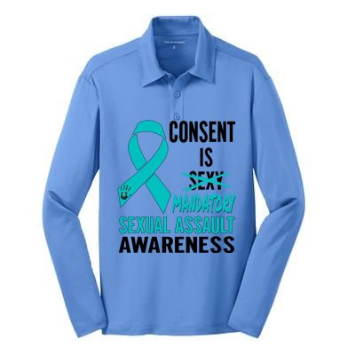 Nn Teal Ribbon Sexual Assault Awareness Costume Warrior Gift Silk Touch Performance Long Sleeve Polo