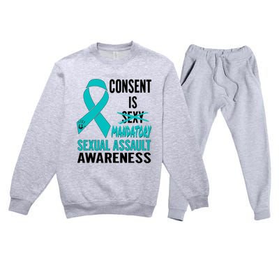 Nn Teal Ribbon Sexual Assault Awareness Costume Warrior Gift Premium Crewneck Sweatsuit Set