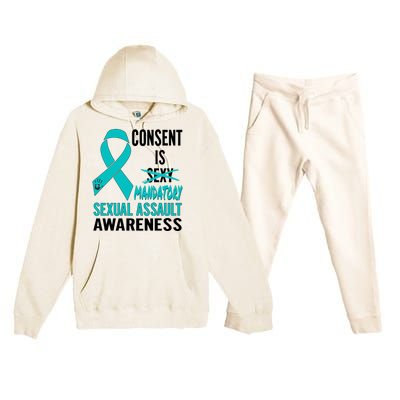 Nn Teal Ribbon Sexual Assault Awareness Costume Warrior Gift Premium Hooded Sweatsuit Set