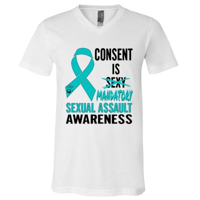 Nn Teal Ribbon Sexual Assault Awareness Costume Warrior Gift V-Neck T-Shirt